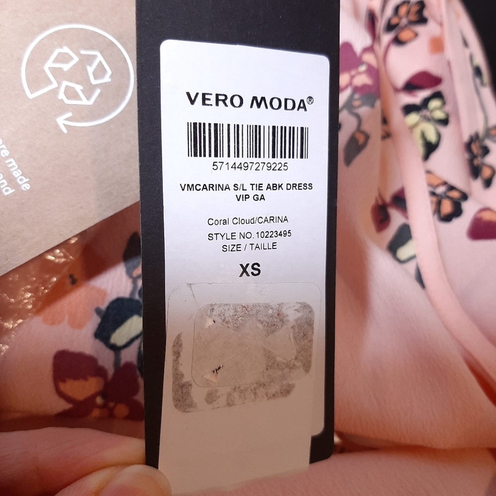 NEW Vero Moda Floral Tie Halter Dress Belted Pink Shift Ruffle Flounce Size XS - Picture 12 of 14